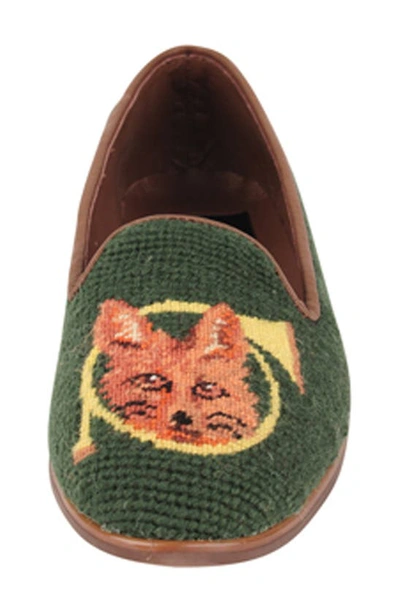 Bypaige Needlepoint Fox & Horn Flat In Fox And Horn - Forest Green