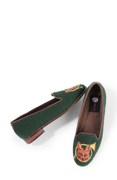Bypaige Needlepoint Fox & Horn Flat In Fox And Horn - Forest Green