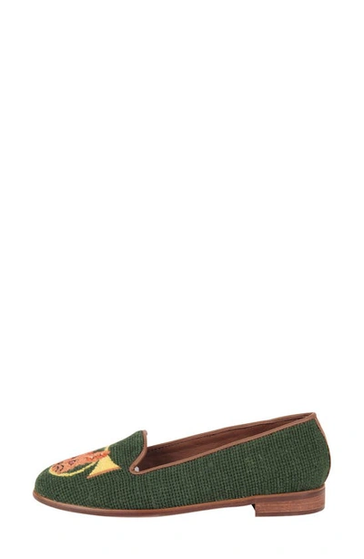 Bypaige Needlepoint Fox & Horn Flat In Fox And Horn - Forest Green