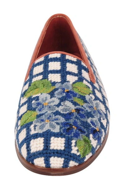 Bypaige Needlepoint Checkered Hydrangea Flat In Hydrangea Blue