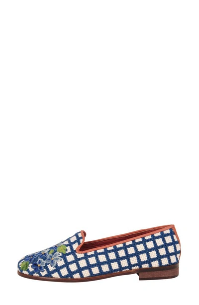 Bypaige Needlepoint Checkered Hydrangea Flat In Hydrangea Blue