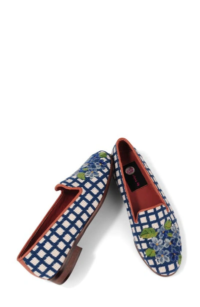 Bypaige Needlepoint Checkered Hydrangea Flat In Hydrangea Blue