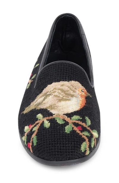 Bypaige Needlepoint Bird Flat In Robin On Black