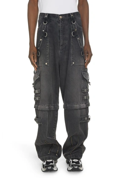 Shop Balenciaga Zip-off Convertible Raver Pants In Washed Black