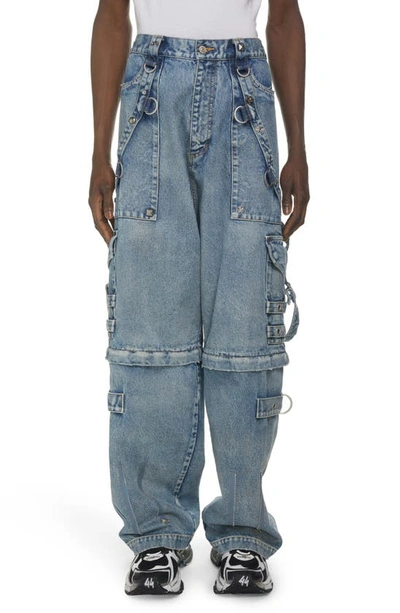 Shop Balenciaga Zip-off Convertible Raver Pants In Pale Blue