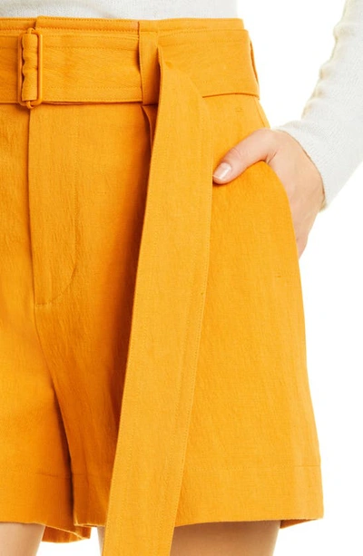 Shop Vince Belted Cotton & Linen Twill Shorts In Burnt Orange