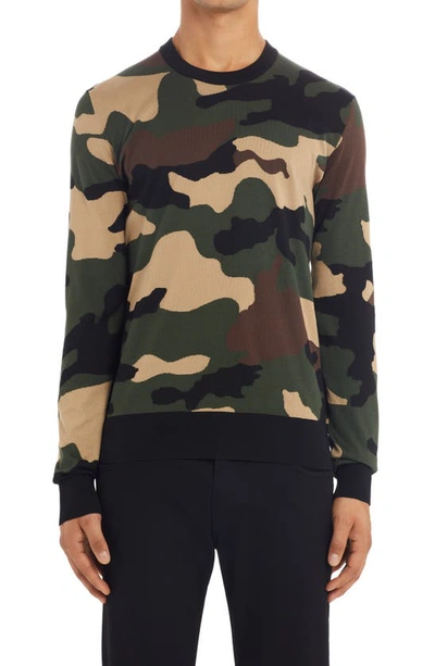 Dolce & Gabbana Silk Round-neck Sweater With Camouflage Intarsia In Variante Abbinata