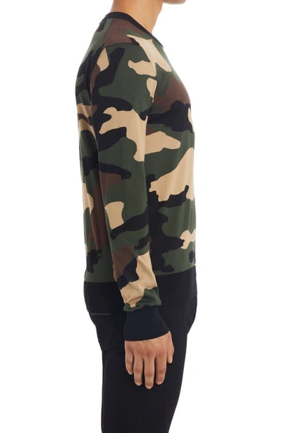 Dolce & Gabbana Silk Round-neck Sweater With Camouflage Intarsia In Variante Abbinata