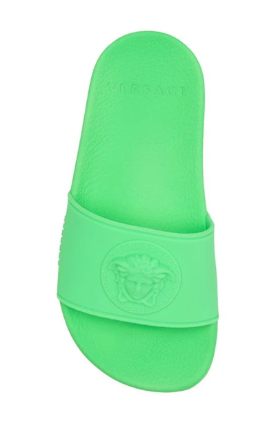Shop Versace Kids' Palazzo Medusa Slide Sandal In Fluo Green