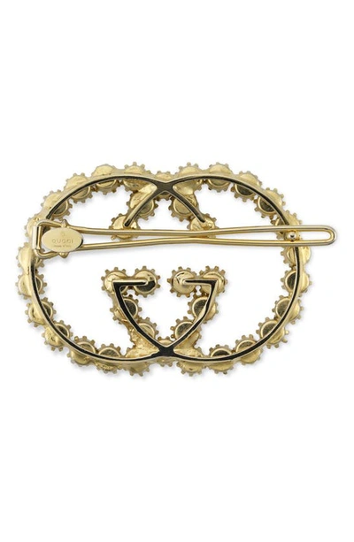 Shop Gucci Crystal Interlocking-g Hair Clip In Gold