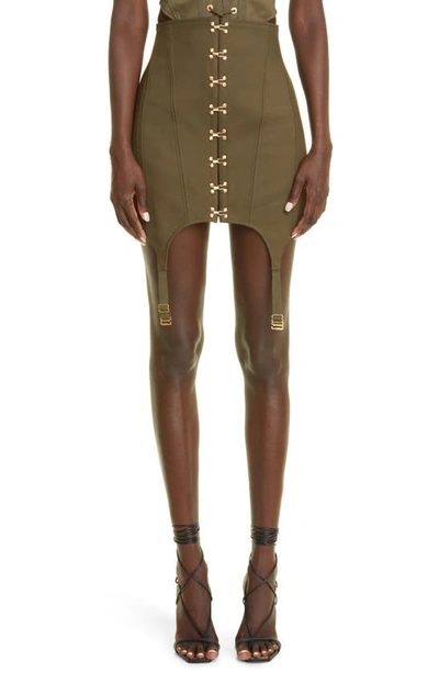 Shop Dion Lee High Waist Corset Front Garter Miniskirt In Moss