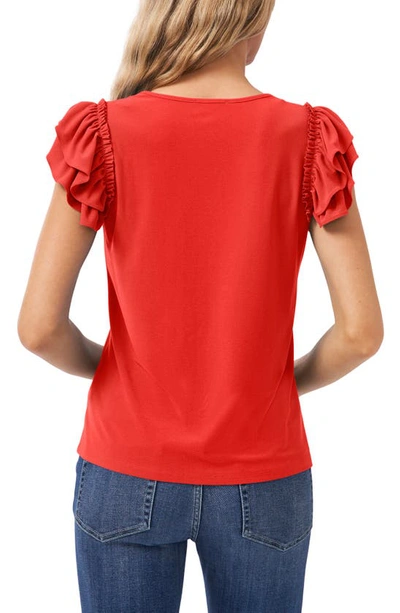 Cece Double Ruffle Knit Top In Coral Sunset