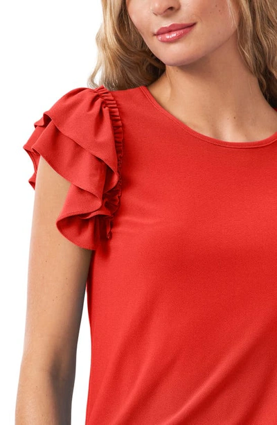 Cece Double Ruffle Knit Top In Coral Sunset