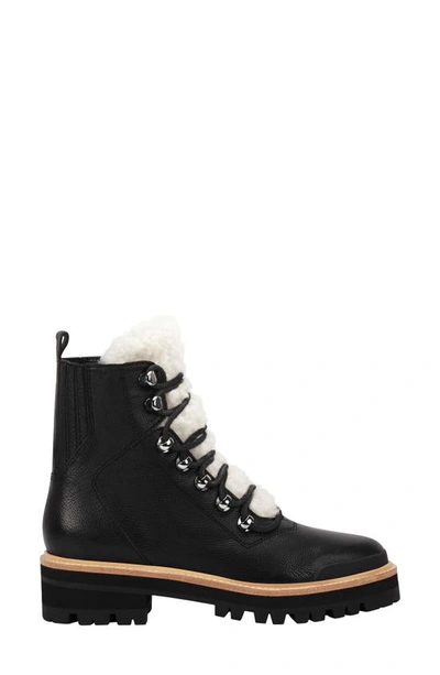 Shop Marc Fisher Ltd Izzie Genuine Shearling Lace-up Boot In Black Leather