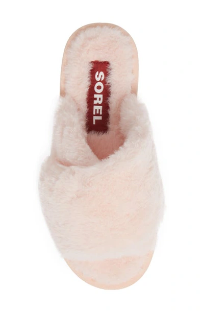 Sorel Go Mail Run Faux Fur Slide Slipper In Peach Blossom Peach
