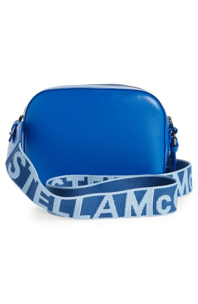 Shop Stella Mccartney Small Perforated Logo Faux Leather Camera Bag In Jewel Blue