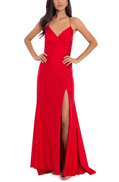 Shop Xscape Ruched Trumpet Gown In Red