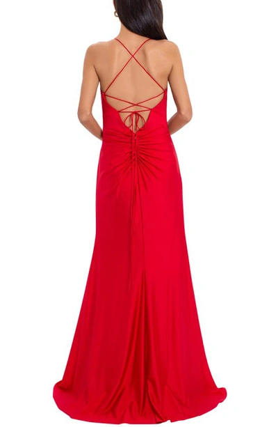 Shop Xscape Ruched Trumpet Gown In Red