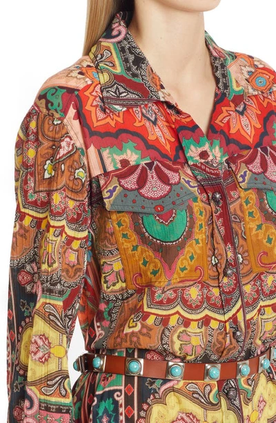 Shop Etro Paisley Print Cotton Crepon Dress In Multicolor