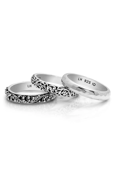 Shop Lois Hill Lh Scroll, Granulated & Hammered Set Of 3 Stacking Rings In Silver