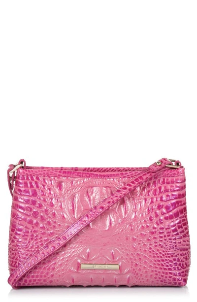 Shop Brahmin Lorelei Croc Embossed Leather Shoulder Bag In Hibiscus