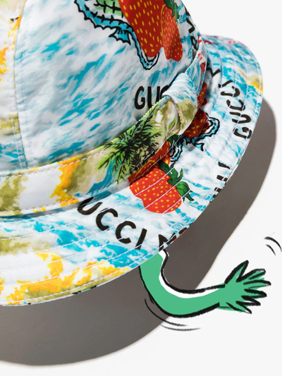 Gucci Stawberry Smooth Print Bucket Hat In Blue