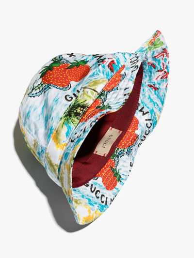 Gucci Stawberry Smooth Print Bucket Hat In Blue