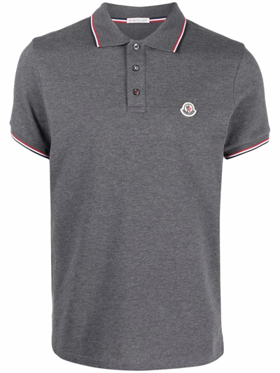 Shop Moncler Piqué Logo-patch Polo Shirt In Grey