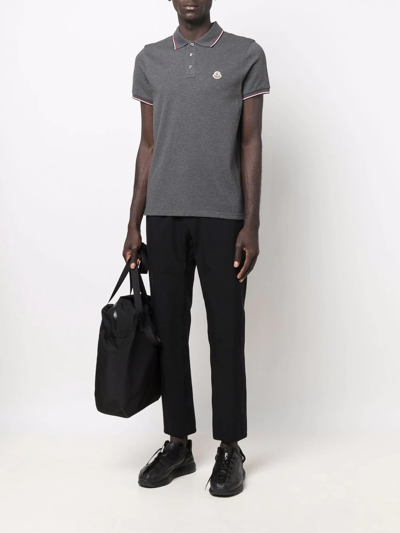 Shop Moncler Piqué Logo-patch Polo Shirt In Grey