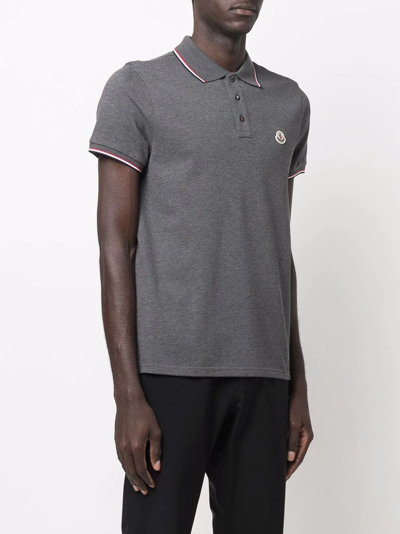 Shop Moncler Piqué Logo-patch Polo Shirt In Grey