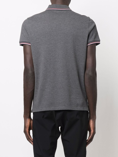 Shop Moncler Piqué Logo-patch Polo Shirt In Grey