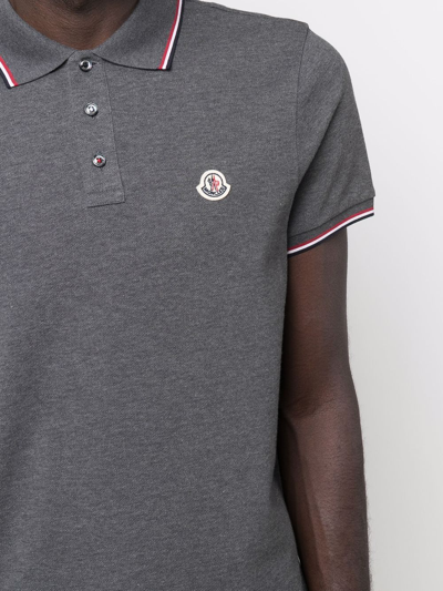 Shop Moncler Piqué Logo-patch Polo Shirt In Grey