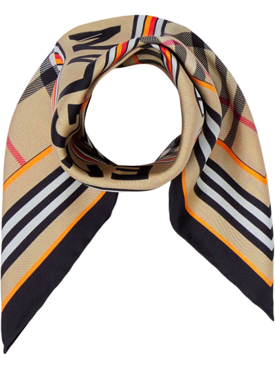Shop Burberry Montage Print Square Scarf In Neutrals