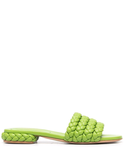 Shop Gianvito Rossi Braided-detail Leather Sandals In Green