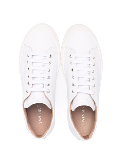 Shop Twinset Teen Lace-up Low-top Sneakers In White