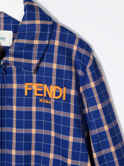 Shop Fendi Plaid-check Print Jacket In Blue