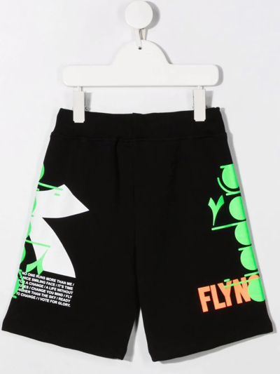 Diadora Junior Patterned Drawstring Track Shorts In Black