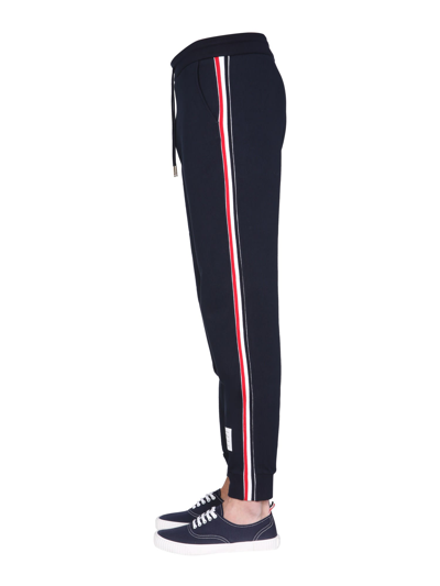 Shop Thom Browne Jogging Pants With Rwb Stripe In Blu
