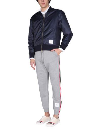 Shop Thom Browne Bomber With Rwb Stripe In Blu