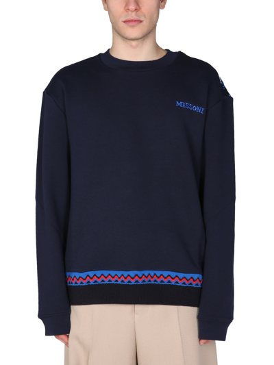Shop Missoni Crew Neck Sweatshirt In Blu