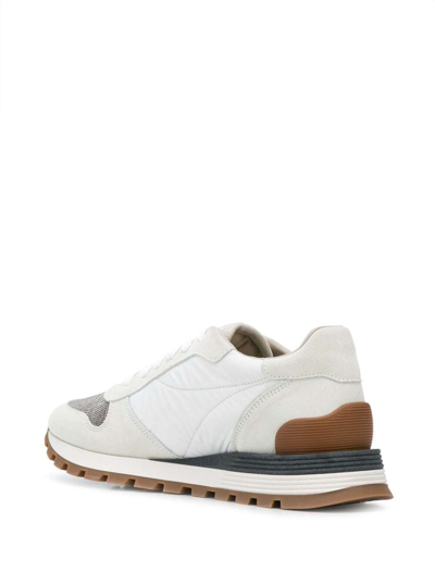 Shop Brunello Cucinelli Womans Leather Sneakers With Monile Detail In White