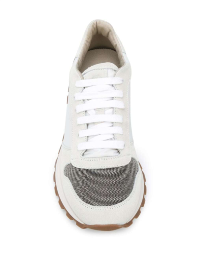 Shop Brunello Cucinelli Womans Leather Sneakers With Monile Detail In White