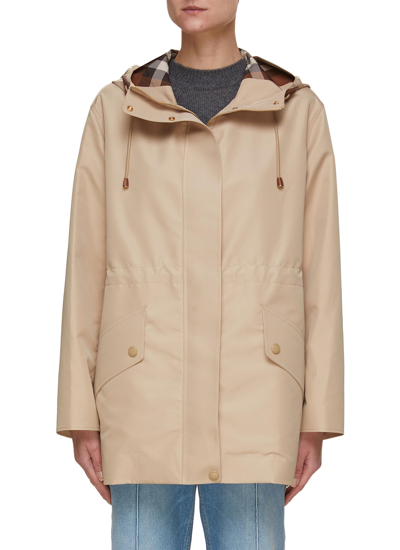 Shop Burberry Checked Lining Hooded Jacket In Neutral