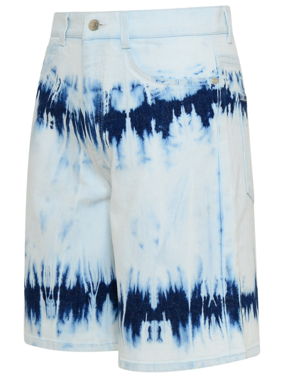 Shop Stella Mccartney Blue And Light Blye Cotton Denim Tie Dye Shorts In White