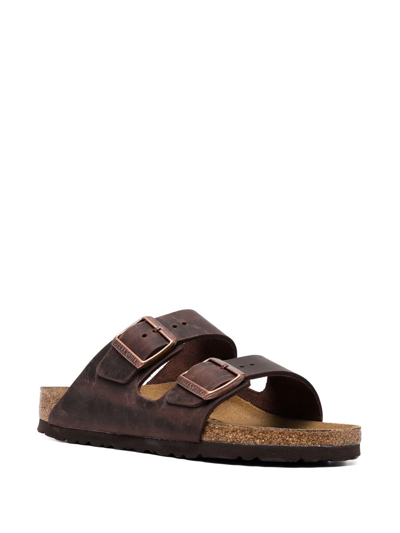 Birkenstock Arizona Double-strap Leather Slides In Brown