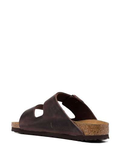 Birkenstock Arizona Double-strap Leather Slides In Brown