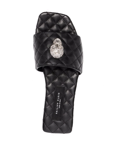 Shop Philipp Plein Crystal-skull Flat Sandals In Black