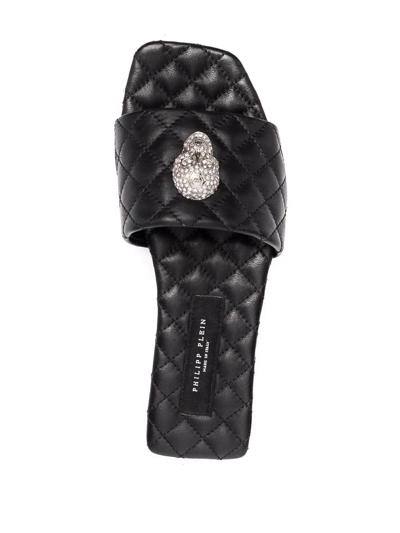 Philipp Plein Crystal-skull Flat Sandals In Black