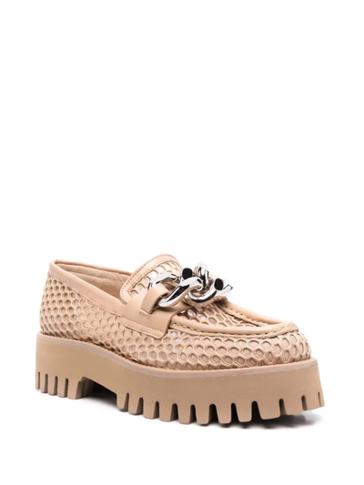 Shop Casadei Chain-link Slip-on Loafers In Nude
