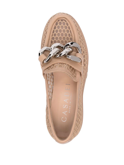 Shop Casadei Chain-link Slip-on Loafers In Nude